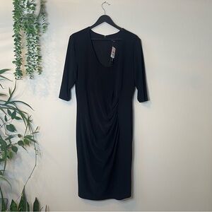 Le Chateau Elegant Black Midi 3/4 Sleeve Dress Ruching